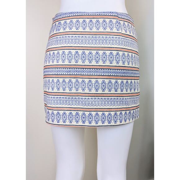 Miami Mini Skirt Small Blue Cream Orange Aztec Geometric Cotton Woven Lined - Picture 4 of 9